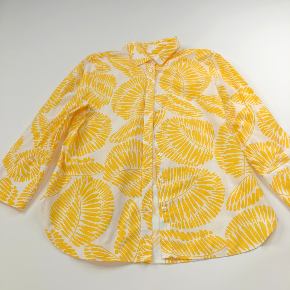 Chico's 1 US 8 Stretch Long Sleeve Multicolor Floral Button Shirt Yellow MINT